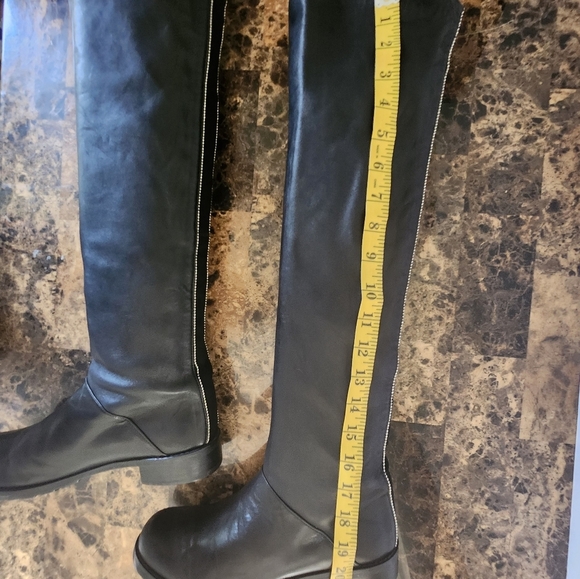 Stuart Weitzman Black Leather Knee-High Boots With Silver Bead Trim Size 7 1/2 - Picture 11 of 13